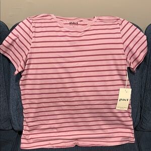 Pact Pink Short Sleeve Tee Nautical Stripes